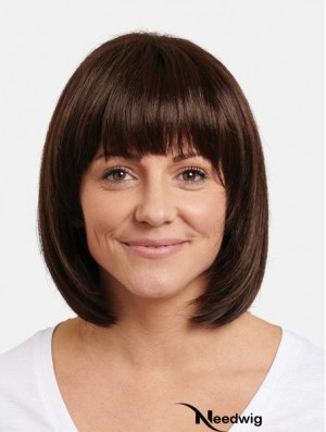 12 inch 100% Hand-Tied Remy Human Hair Chin Length Brown Straight Perfect Bob Wigs