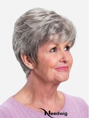 Monofilament 8 inch Straight Synthetic Boycuts Short Fabulous Grey Wigs