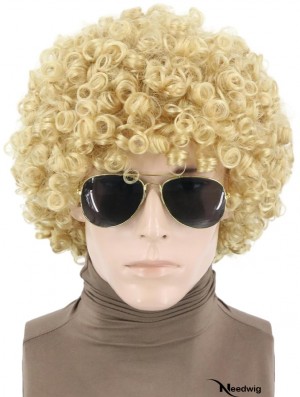 Afro Wigs for Men and Women Blonde Short Curly Rock Wigs Halloween Disco Hippie Costume Wigs