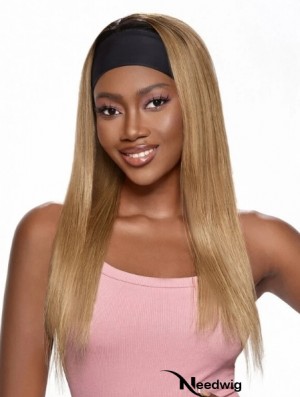 Blonde Straight Long Human Hair Headband Wigs