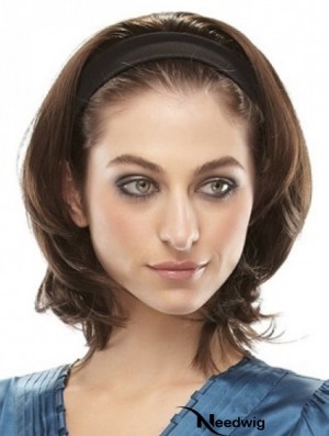 Chin Length Brown Straight Headband Synthetic Wigs