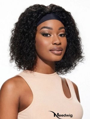 Headband Curly Black Human Hair Wigs