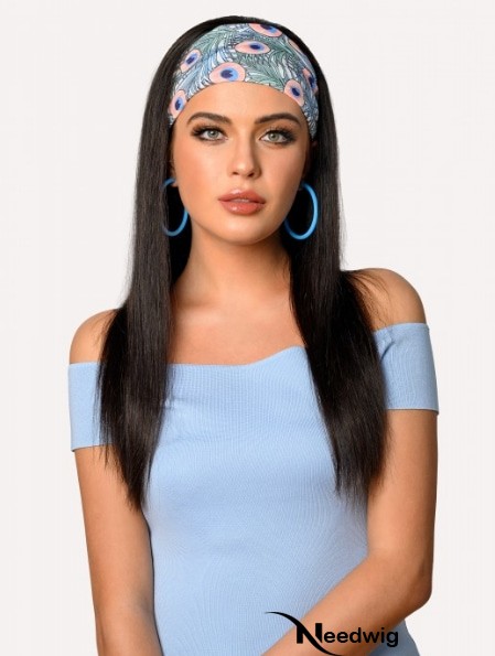 Headband Long Straight Human Hair Wigs