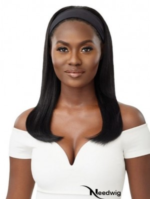 Headband Style Natural Black Long Straight Human Hair Wigs