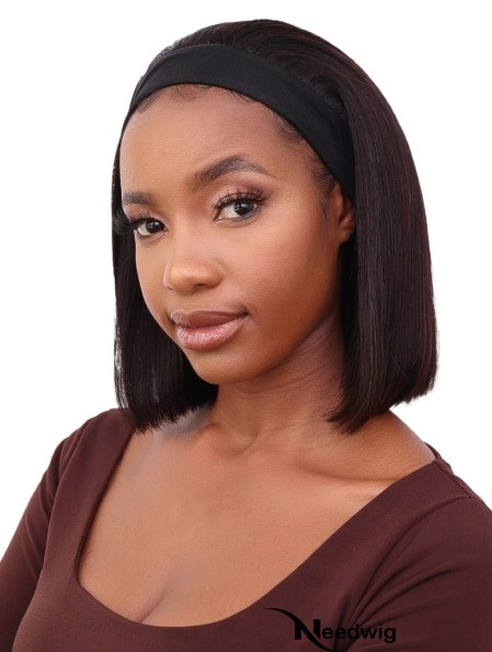 Shoulder Length Straight Human Hair Headband Wigs