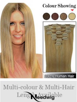 Stylish Blonde Straight Remy Human Hair Clip In Hair Extensions