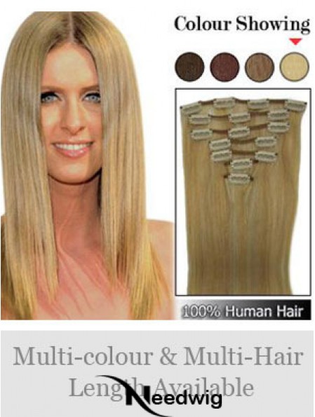 Stylish Blonde Straight Remy Human Hair Clip In Hair Extensions