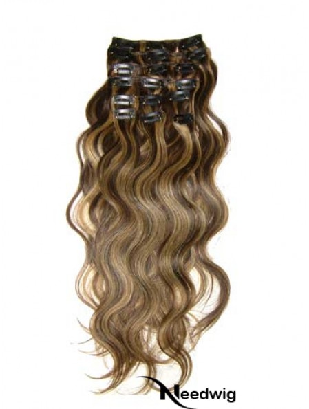 Clip In Hair Extensions With Remy Wavy Style Brown Color