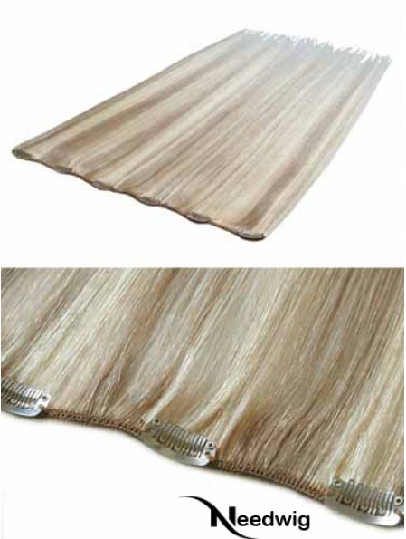 Convenient Blonde Straight Remy Human Hair Clip In Hair Extensions