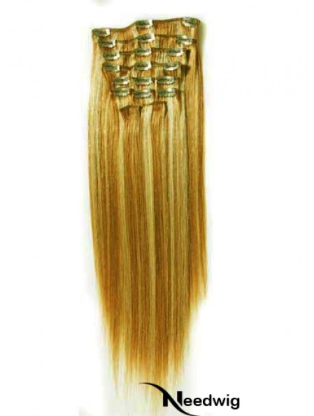 Durable Blonde Straight Remy Human Hair Clip In Hair Extensions