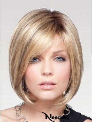 Bob Wigs Remy Human Monofilament Chin Length Blonde Color Straight Style