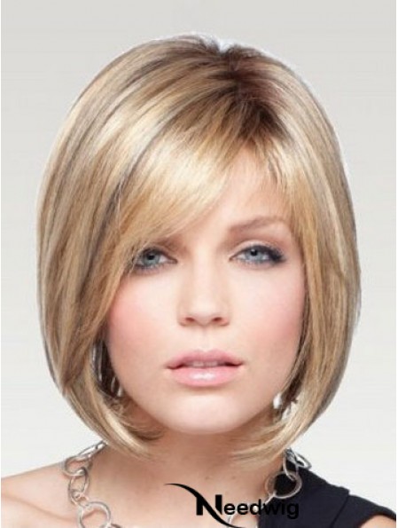 Bob Wigs Remy Human Monofilament Chin Length Blonde Color Straight Style