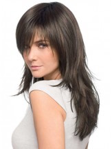 Long Real Hair Wigs Layered Cut Brown Color Sale