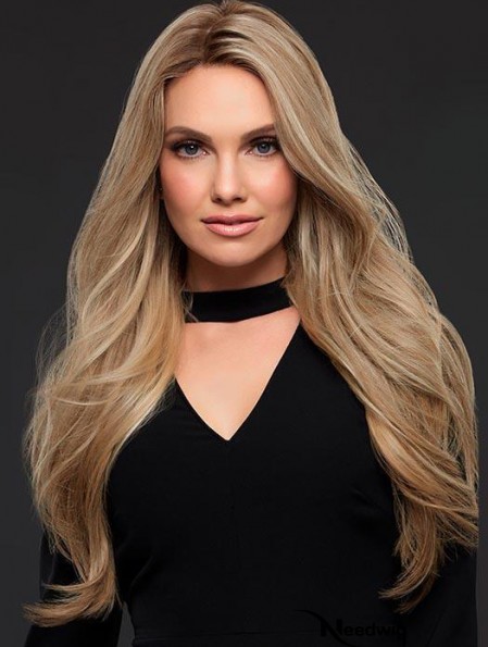 Good Blonde Long Wavy Without Bangs Human Hair Wigs