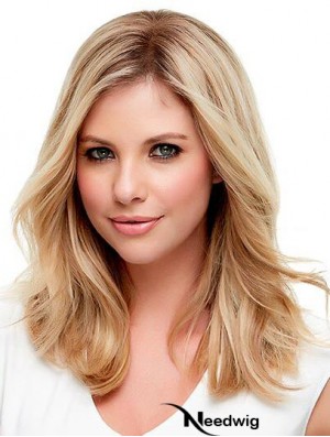 Human Hair Wavy Blonde With Monofilament Blonde Color Shoulder Length