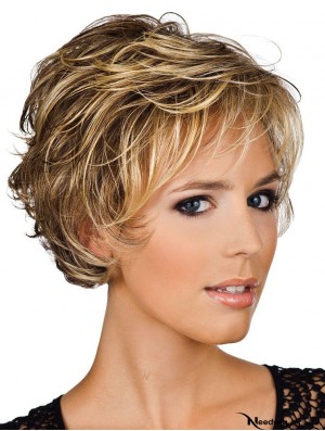 Human Hair Wigs UK Layered Cut Wavy Style Short Length