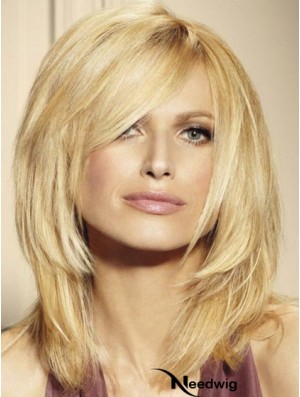 100% Human Hair Wigs Blonde Color Shoulder Length Layered Cut