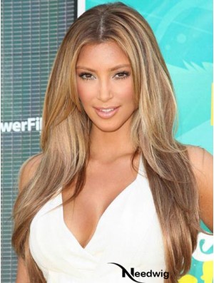 Best Human Hair Straight Style Blonde Color With Monofilament Kim Kardashian wig