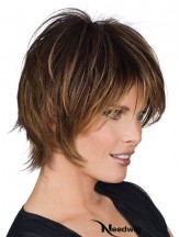 Real Human Hair Wigs With Capless Layered Cut Short Length