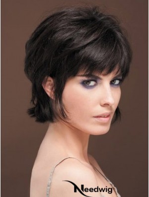 Naturally Straight Human Hair Wig With Bangs Capless Short Length Black Color