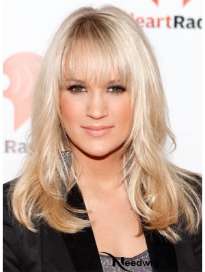 Carrie Underwood Wigs With Cangs Lace Front Shoulder Length Blonde Color
