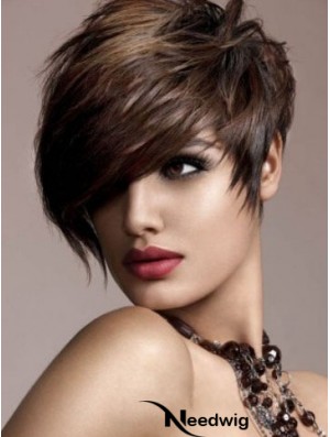 Human Hair Brown Wig Straight Style Short Length Boycuts