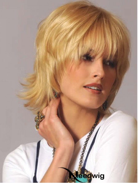 Human Hair Wavy Wigs Blonde Color Wavy Style With Capless
