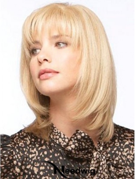 Human Hair Monofilment Wigs With Bangs Monofilament Straight Style