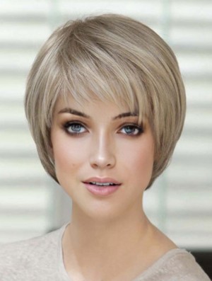 100% Hand Tied Short Straight Classic Blonde Real Hair Wigs