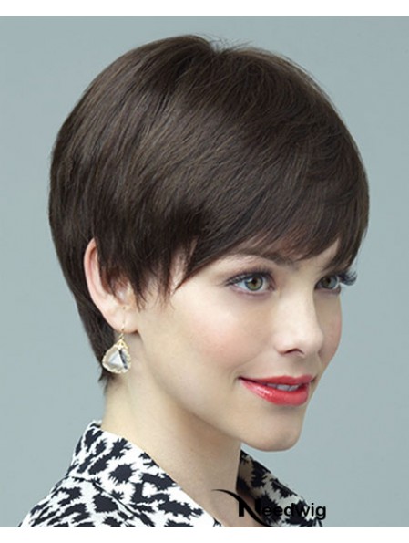 Human Wig 100% Hand Tied Layered Cut Short Length Brown Color