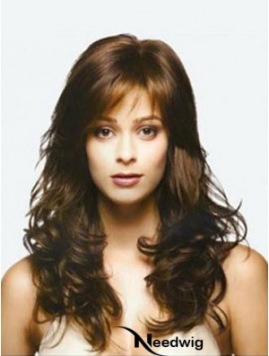 Brown Long Top Wavy With Bangs Lace Wigs