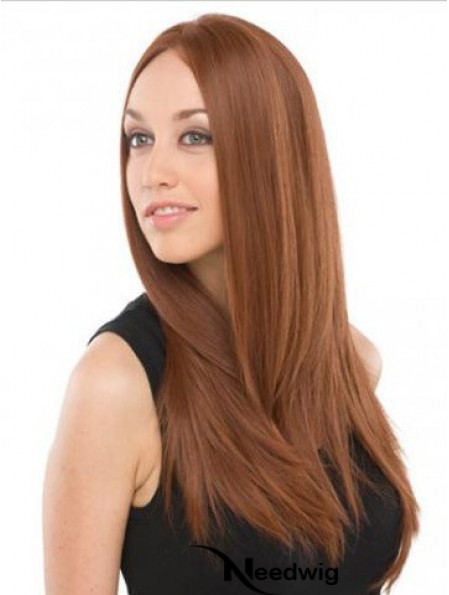 UK Mono Wigs Human Hair With Lace Front Auburn Color Long Length