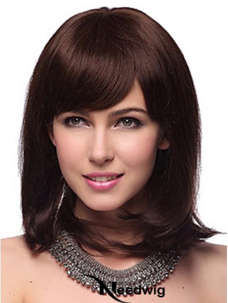 Auburn Human Hair Wig With Bangs Capless Shoulder Length Auburn Color