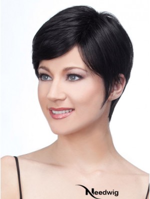 Lace Front Layered Short Straight Black Human Hair Wigs UK