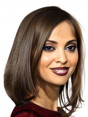 Brown Shoulder Length Exquisite Straight With Bangs Lace Wigs