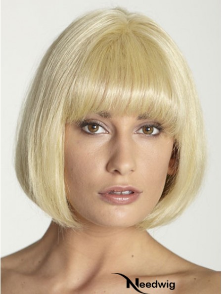 Blonde Straight Chin Length Bobs 100% Hand-tied Cheap Hair Wigs