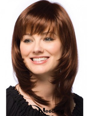 Human Hair Wigs Dark Auburn Layered Cut Straight Style Auburn Color