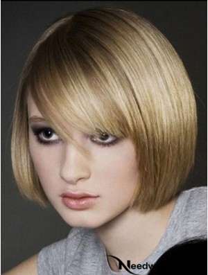 Blonde Bobs Chin Length Straight 12 inch Bob Wigs With Monofilament