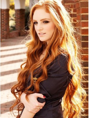 Human Hair Long Wavy Wigs 100% Hand Tied Wavy Style Long Length