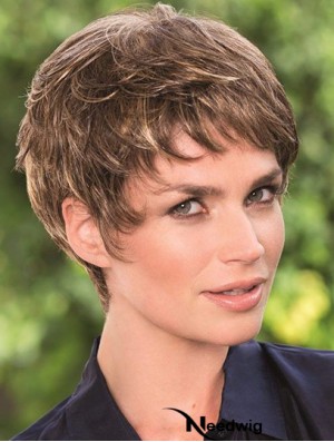 6 inch Brown Cropped Boycuts Wavy Top Lace Wigs