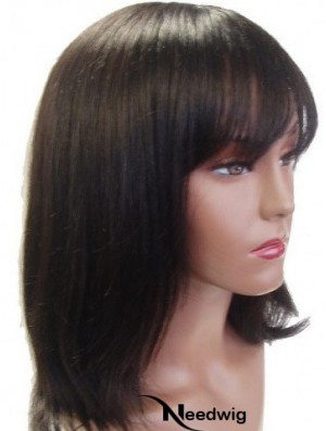 Capless Straight With Bangs Shoulder Length 14 inch Ideal Human Hair Wigs