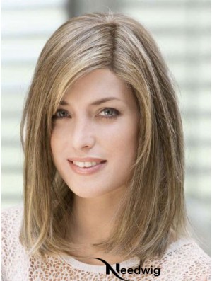 14 inch Flexibility Blonde With Bangs Monofilament Wigs