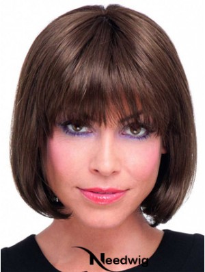 Real Hair Bob Wig With Lace Front Chin Length Straight Style