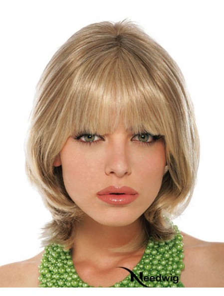 With Bangs Chin Length Blonde Straight Stylish Petite Wigs