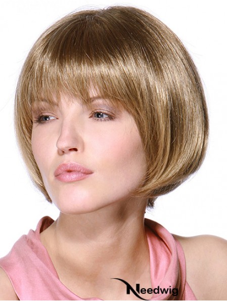 Layered Bob 100% Hand Tied Blonde Color Straight Style Chin Length