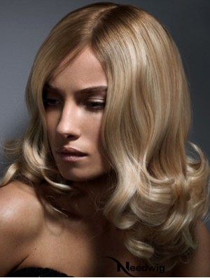 14 inch Blonde Shoulder Length Without Bangs Wavy Beautiful Lace Wigs