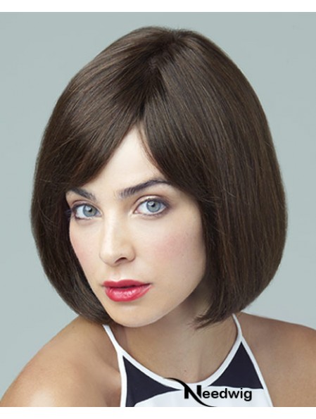 Remy Human Brown Straight Bobs 10 inch Large Cap Monofilament Wigs