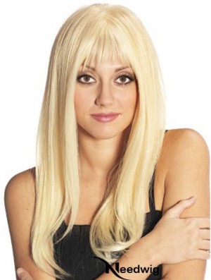 Blonde Long Fabulous Straight With Bangs Lace Wigs