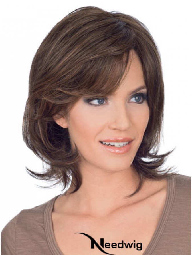 Popular 10 inch Brown Chin Length Layered Straight Lace Wigs