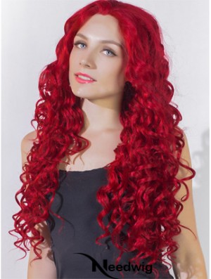 Curly Without Bangs Lace Front Popular 24 inch Red Long Wigs